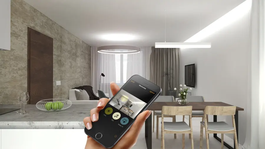 Chytré osvětlení Bluetooth v obývacím pokoji — ovládání mobilem